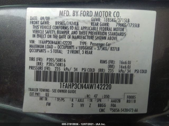 Photo 8 VIN: 1FAHP3CN4AW142220 - FORD FOCUS 