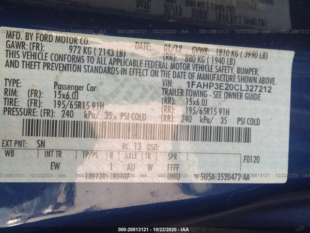 Photo 8 VIN: 1FAHP3E20CL327212 - FORD FOCUS 