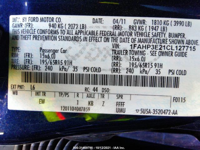 Photo 8 VIN: 1FAHP3E21CL127715 - FORD FOCUS 