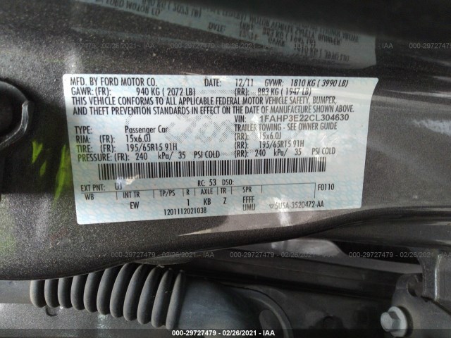 Photo 8 VIN: 1FAHP3E22CL304630 - FORD FOCUS 