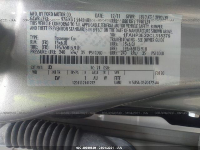 Photo 8 VIN: 1FAHP3E22CL318379 - FORD FOCUS 