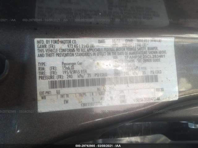 Photo 8 VIN: 1FAHP3E23CL283481 - FORD FOCUS 