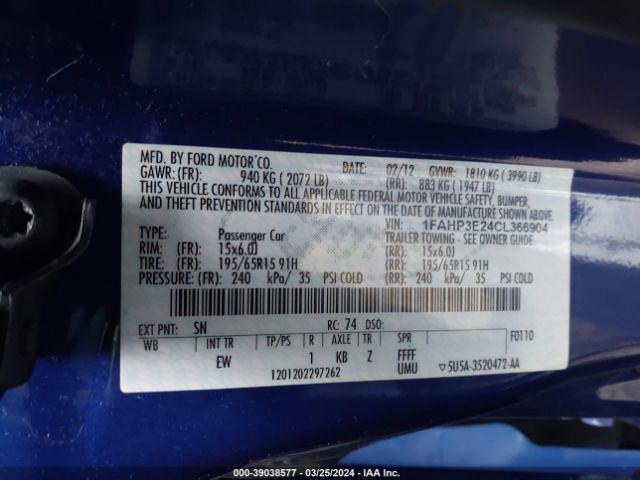 Photo 8 VIN: 1FAHP3E24CL366904 - FORD FOCUS 