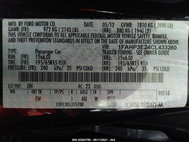 Photo 8 VIN: 1FAHP3E24CL433260 - FORD FOCUS 