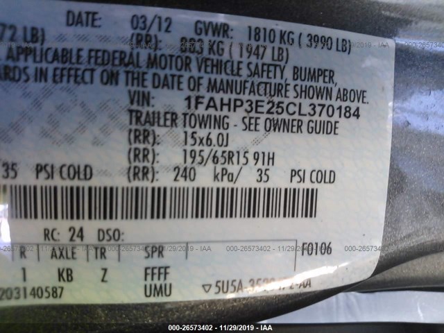 Photo 8 VIN: 1FAHP3E25CL370184 - FORD FOCUS 