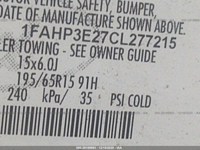 Photo 8 VIN: 1FAHP3E27CL277215 - FORD FOCUS 