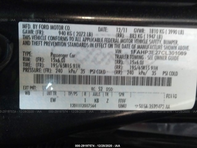 Photo 8 VIN: 1FAHP3E27CL301089 - FORD FOCUS 