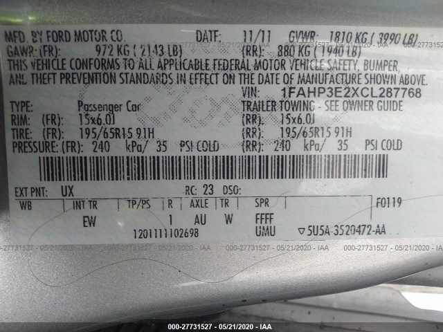 Photo 8 VIN: 1FAHP3E2XCL287768 - FORD FOCUS 