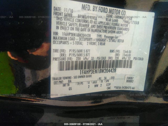 Photo 8 VIN: 1FAHP3EN1BW204428 - FORD FOCUS 