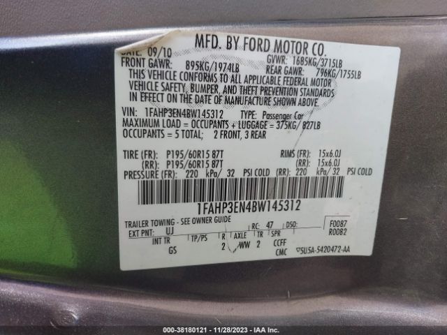 Photo 8 VIN: 1FAHP3EN4BW145312 - FORD FOCUS 