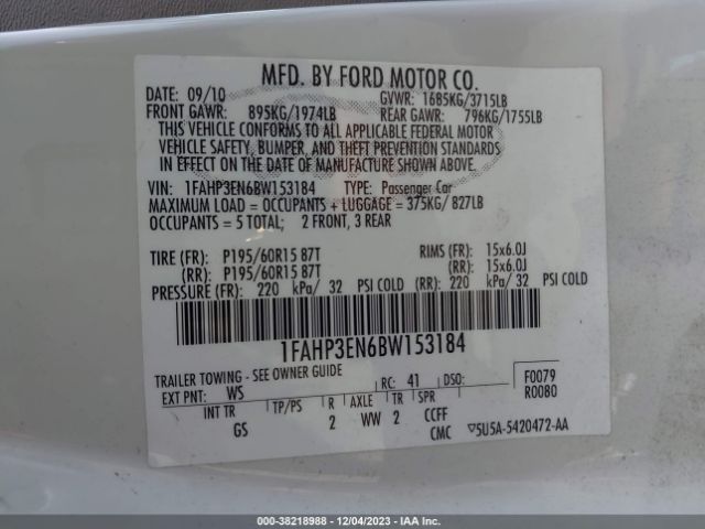 Photo 8 VIN: 1FAHP3EN6BW153184 - FORD FOCUS 