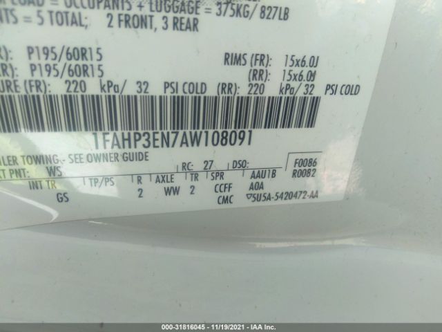 Photo 8 VIN: 1FAHP3EN7AW108091 - FORD FOCUS 