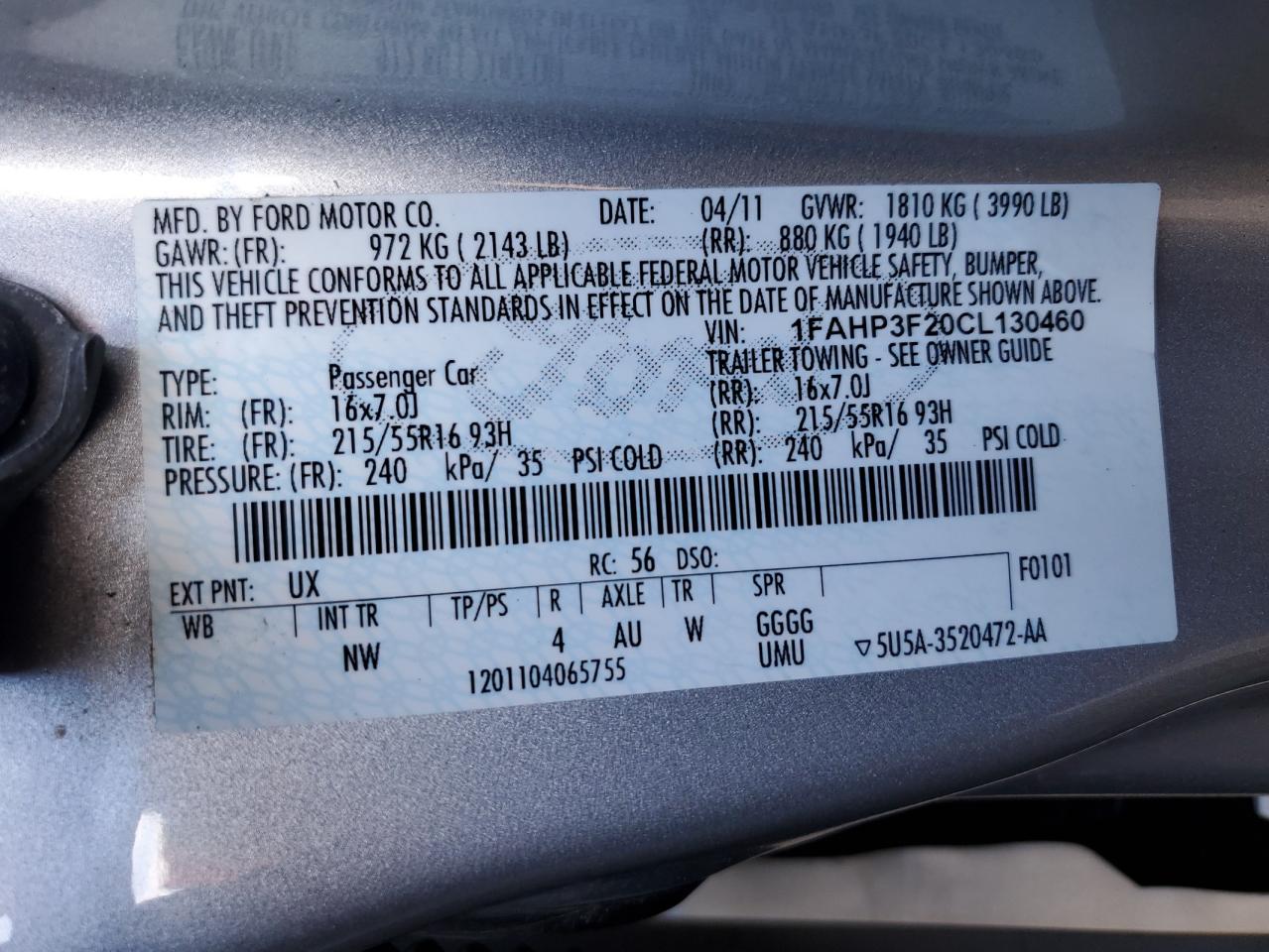 Photo 11 VIN: 1FAHP3F20CL130460 - FORD FOCUS 