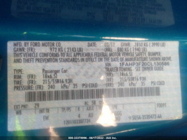 Photo 8 VIN: 1FAHP3F20CL130586 - FORD FOCUS 