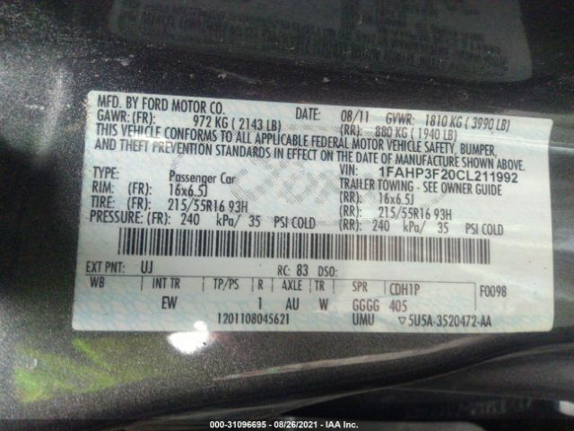 Photo 8 VIN: 1FAHP3F20CL211992 - FORD FOCUS 