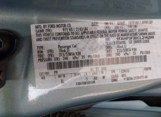 Photo 8 VIN: 1FAHP3F20CL216299 - FORD FOCUS 