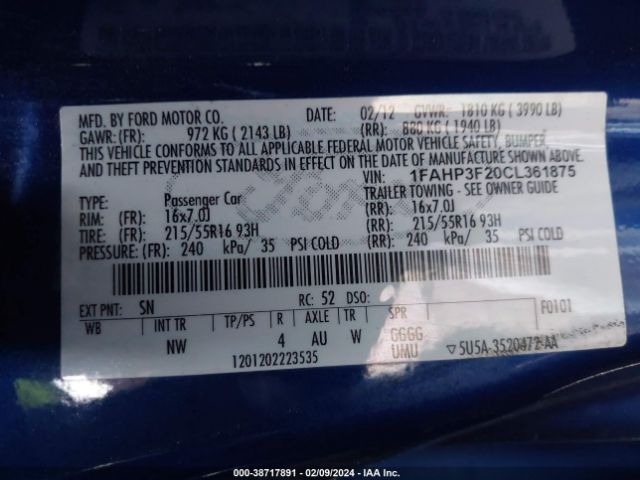 Photo 8 VIN: 1FAHP3F20CL361875 - FORD FOCUS 