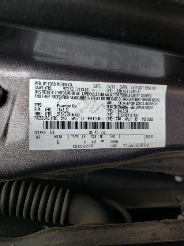 Photo 9 VIN: 1FAHP3F20CL408631 - FORD FOCUS SE 