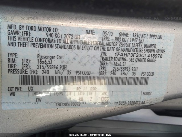 Photo 8 VIN: 1FAHP3F20CL418978 - FORD FOCUS 