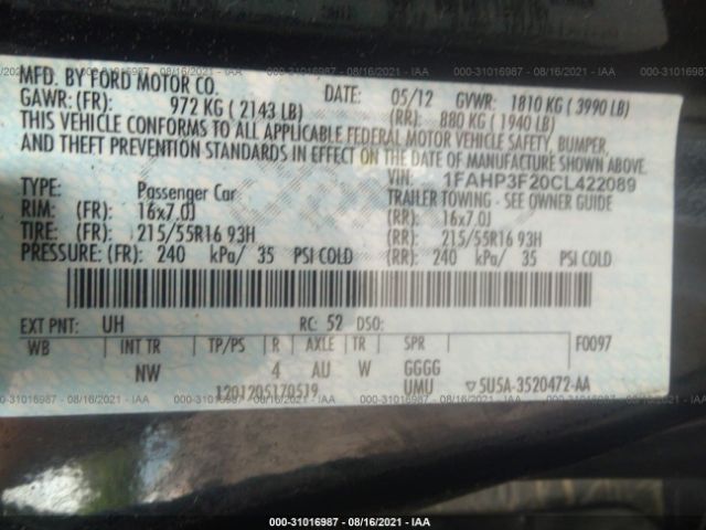 Photo 8 VIN: 1FAHP3F20CL422089 - FORD FOCUS 