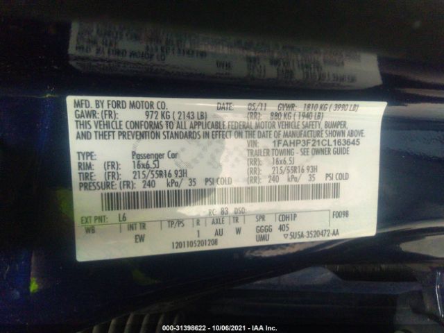 Photo 8 VIN: 1FAHP3F21CL163645 - FORD FOCUS 