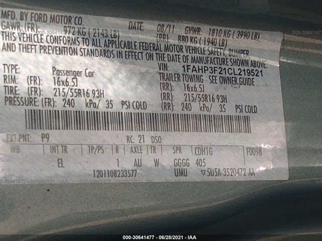 Photo 8 VIN: 1FAHP3F21CL219521 - FORD FOCUS 