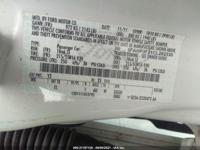 Photo 8 VIN: 1FAHP3F21CL282330 - FORD FOCUS 