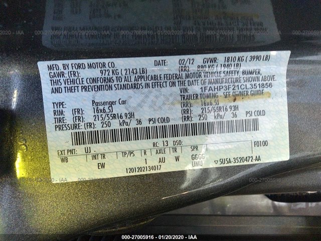 Photo 8 VIN: 1FAHP3F21CL351856 - FORD FOCUS 