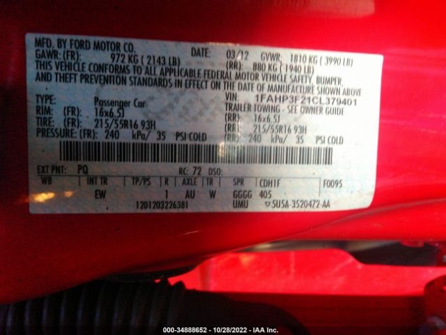 Photo 8 VIN: 1FAHP3F21CL379401 - FORD FOCUS 