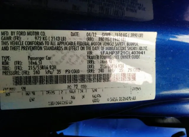 Photo 8 VIN: 1FAHP3F21CL403941 - FORD FOCUS 