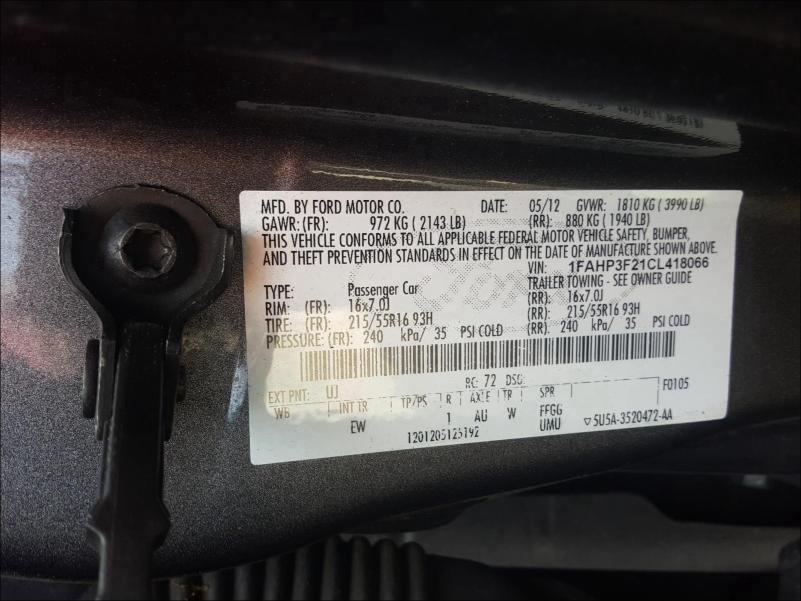 Photo 9 VIN: 1FAHP3F21CL418066 - FORD FOCUS 