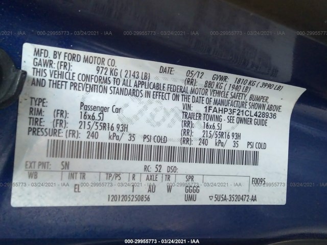 Photo 8 VIN: 1FAHP3F21CL428936 - FORD FOCUS 