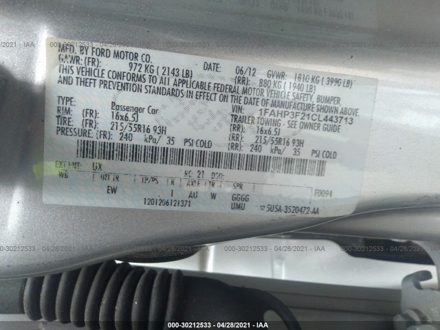 Photo 8 VIN: 1FAHP3F21CL443713 - FORD FOCUS 