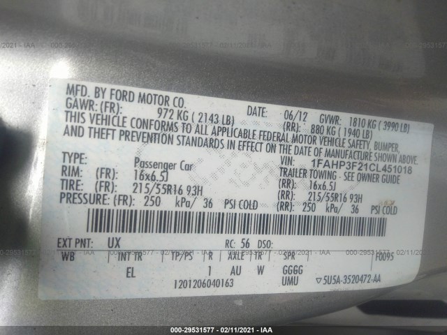 Photo 8 VIN: 1FAHP3F21CL451018 - FORD FOCUS 