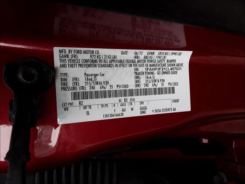 Photo 9 VIN: 1FAHP3F21CL457031 - FORD FOCUS SE 