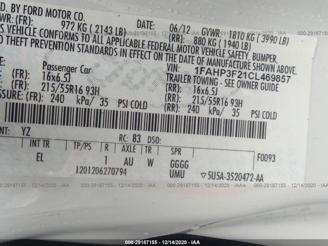 Photo 8 VIN: 1FAHP3F21CL469857 - FORD FOCUS 