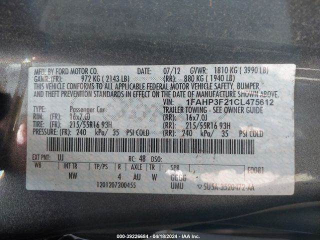 Photo 8 VIN: 1FAHP3F21CL475612 - FORD FOCUS 