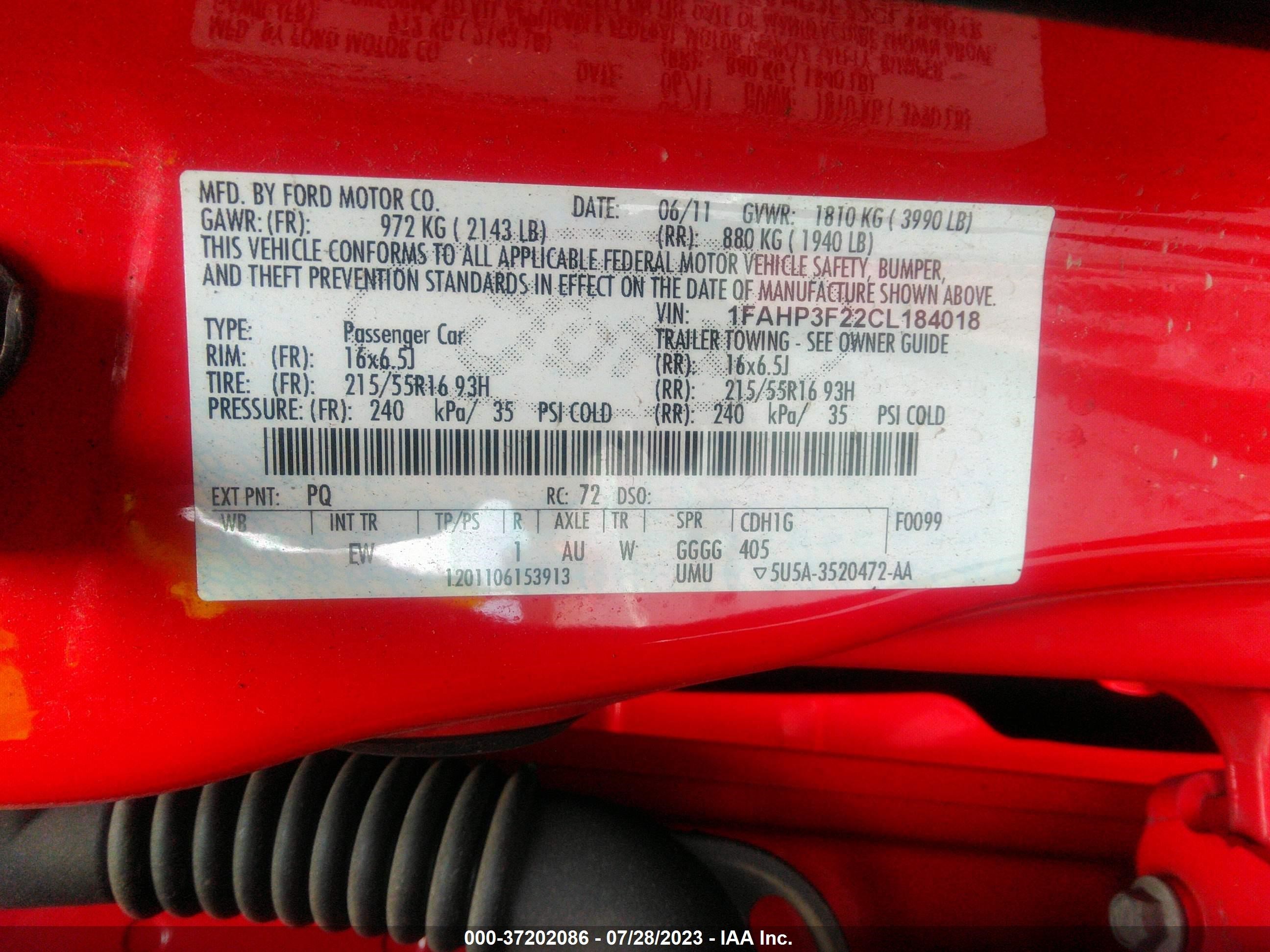 Photo 8 VIN: 1FAHP3F22CL184018 - FORD FOCUS 