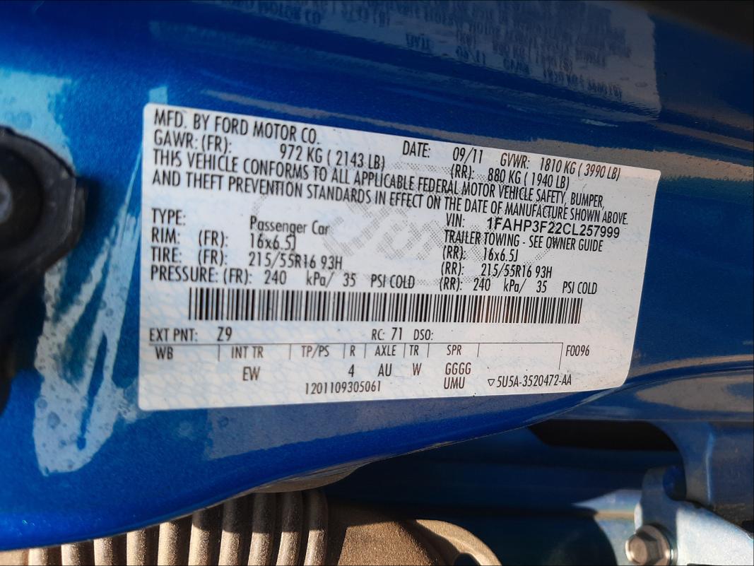 Photo 9 VIN: 1FAHP3F22CL257999 - FORD FOCUS SE 