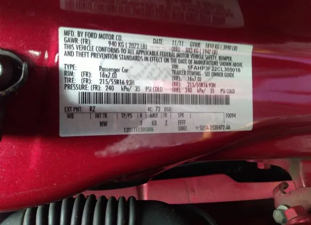 Photo 8 VIN: 1FAHP3F22CL305016 - FORD FOCUS 