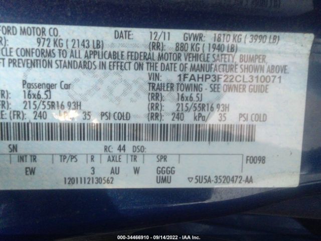 Photo 8 VIN: 1FAHP3F22CL310071 - FORD FOCUS 