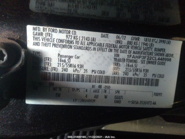 Photo 8 VIN: 1FAHP3F22CL448998 - FORD FOCUS 