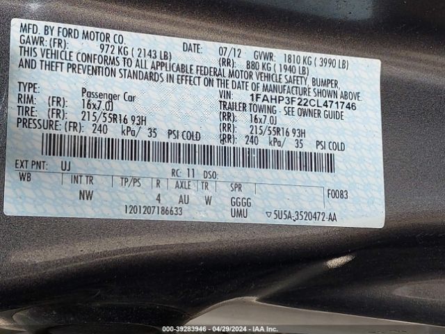 Photo 8 VIN: 1FAHP3F22CL471746 - FORD FOCUS 