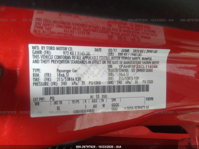 Photo 8 VIN: 1FAHP3F23CL114348 - FORD FOCUS 