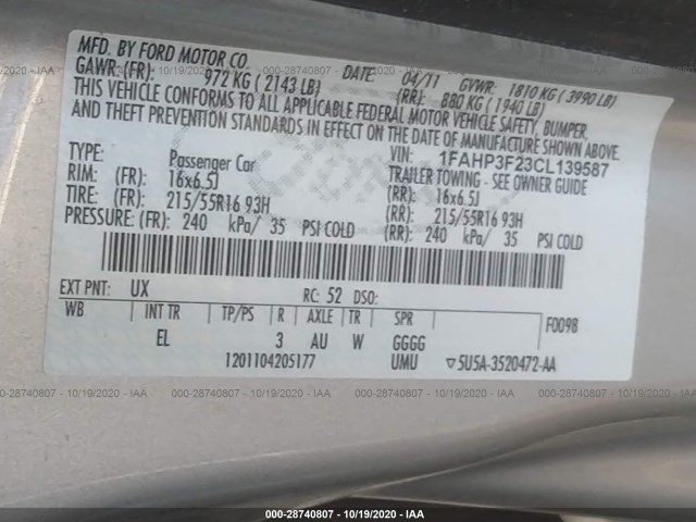 Photo 8 VIN: 1FAHP3F23CL139587 - FORD FOCUS 