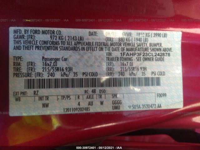 Photo 8 VIN: 1FAHP3F23CL242878 - FORD FOCUS 