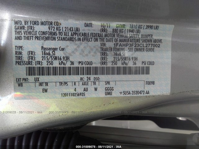 Photo 8 VIN: 1FAHP3F23CL277002 - FORD FOCUS 