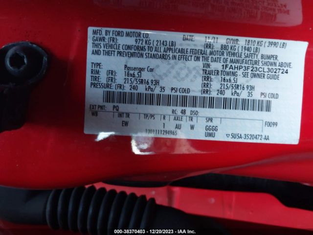 Photo 8 VIN: 1FAHP3F23CL302724 - FORD FOCUS 