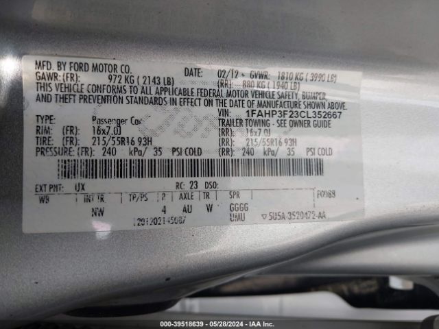 Photo 8 VIN: 1FAHP3F23CL352667 - FORD FOCUS 