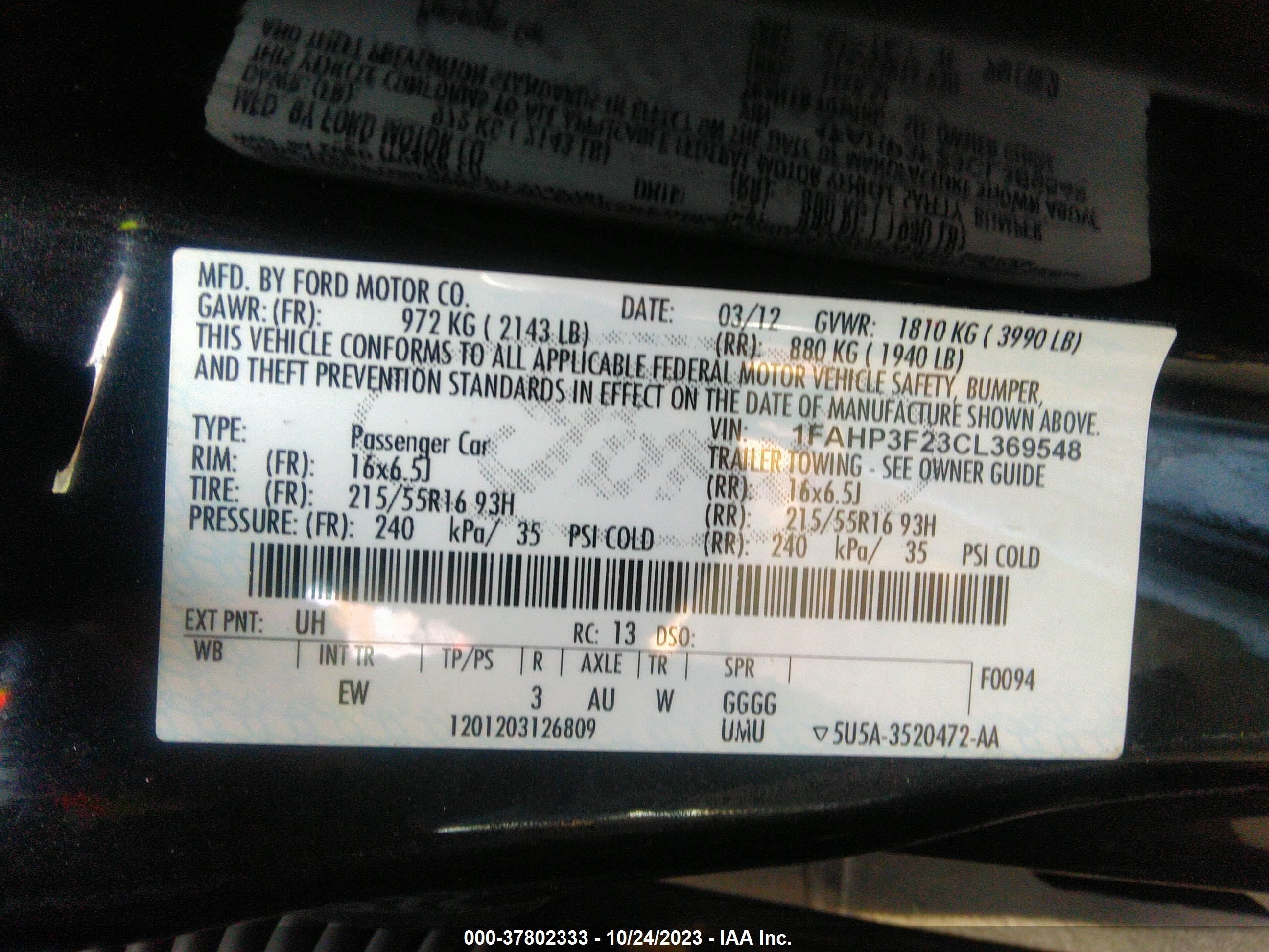 Photo 8 VIN: 1FAHP3F23CL369548 - FORD FOCUS 